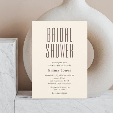 Minimalist Tall Sans Serif Beige Bridal Shower Invitations