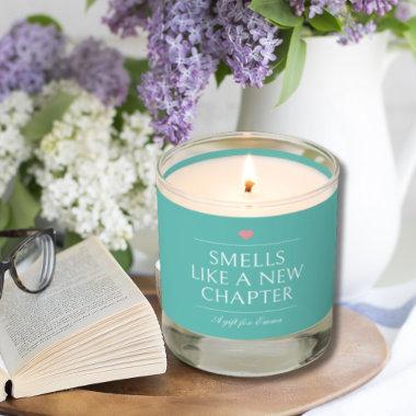 Minimalist Teal and White A New Chapter Scented Candle
