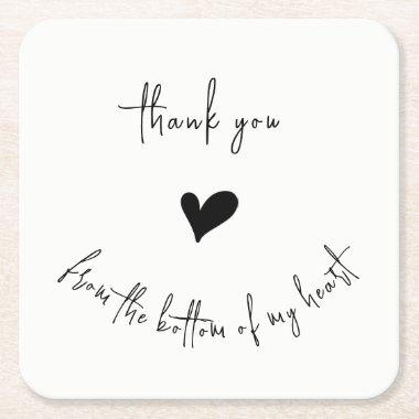 Minimalist Thank You From Bottom of my Heart Square Paper Coaster
