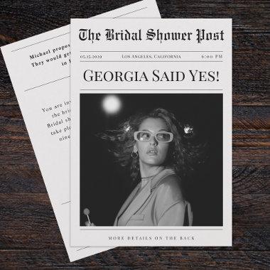 Minimalist Vintage Newspaper Photo Bridal Shower Invitations