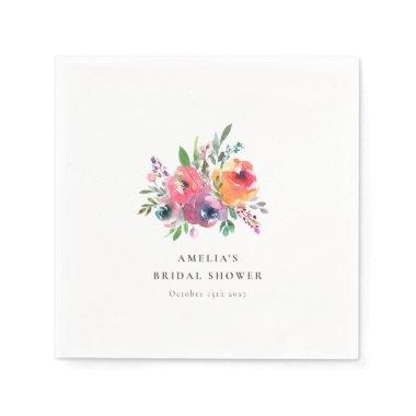 Minimalist Watercolor Floral Bridal Shower Custom Napkins