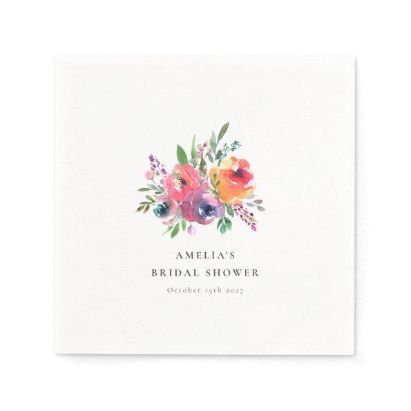 Minimalist Watercolor Floral Bridal Shower Custom Napkins