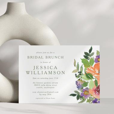 Minimalist Watercolor Orange Floral Bridal Brunch Invitations