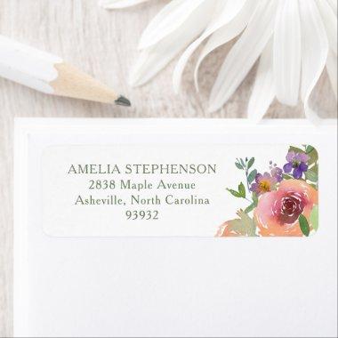 Minimalist Watercolor Orange Floral Return Address Label