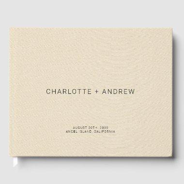 Minimalist Wedding Monogram Cream Faux Linen Guest Book