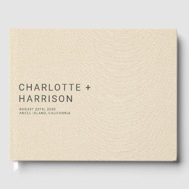 Minimalist Wedding Monogram Cream Faux Linen Guest Book