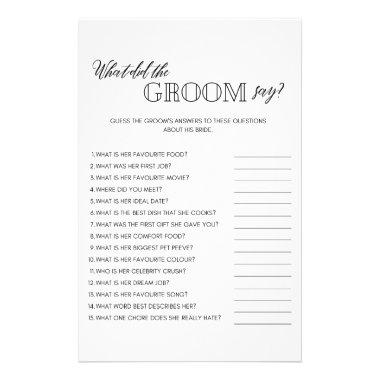 Minimalist what did groom say bridal shower game flyer