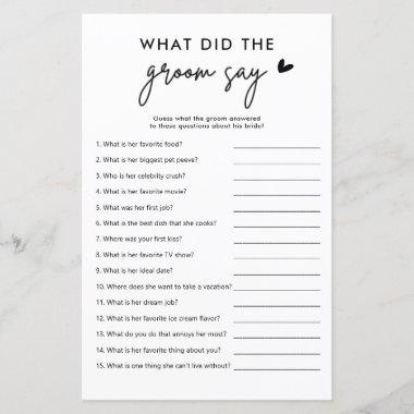 Minimalist What Did The Groom Say Game Invitations