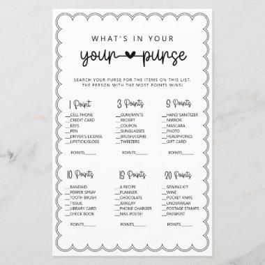 Minimalist what's in your purse bridal shower gam