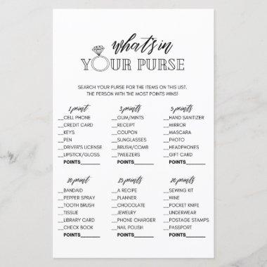 Minimalist what's in your purse bridal shower game