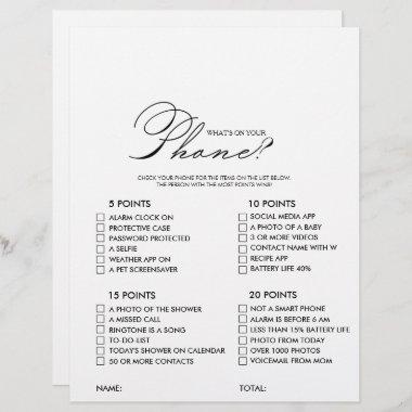 Minimalist What's on your Phone Bridal Shower Game