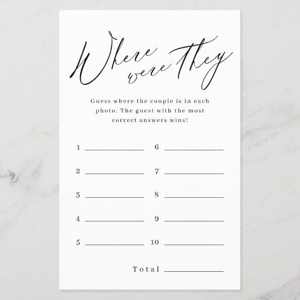 Minimalist where were they bridal shower game