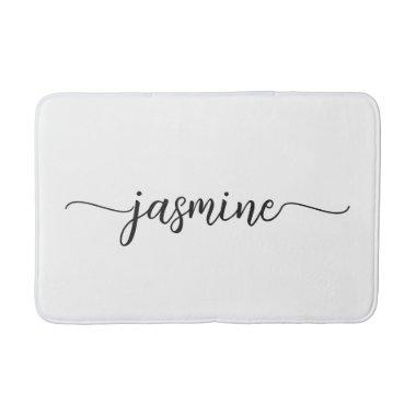Minimalist White Girly Monogram Name Script Bath Mat