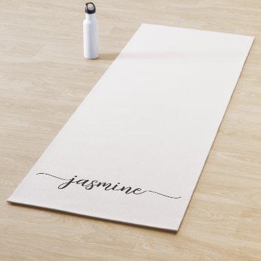 Minimalist White Girly Monogram Name Script Yoga Mat