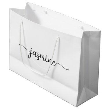 Minimalist White Monogram Girly Calligraphy Script Large Gift Bag