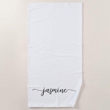 Minimalist White Monogram Name Huge Script Beach Towel
