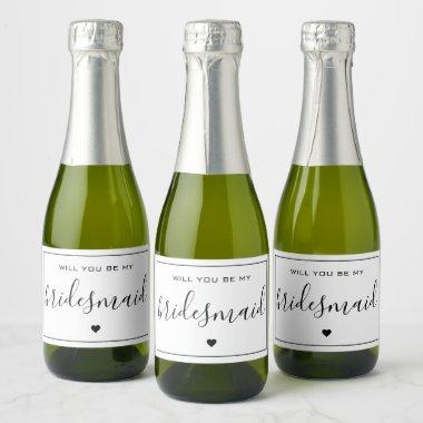 Minimalist Will you be my Bridesmaid Sparkling Wine Label