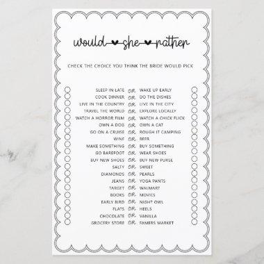 Minimalist would she rather bridal shower game
