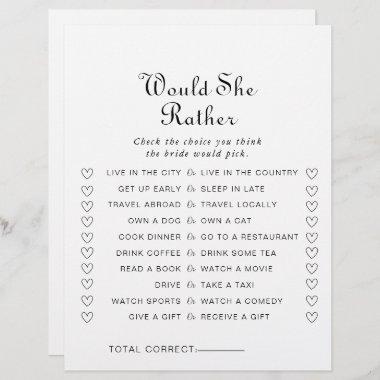 Minimalist Would She Rather Bridal Shower Game