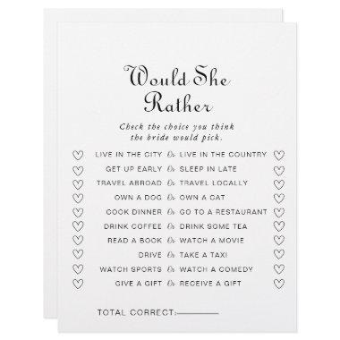 Minimalist Would She Rather Bridal Shower Game