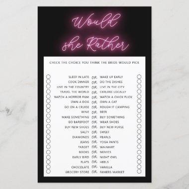 Minimalist would she rather bridal shower game