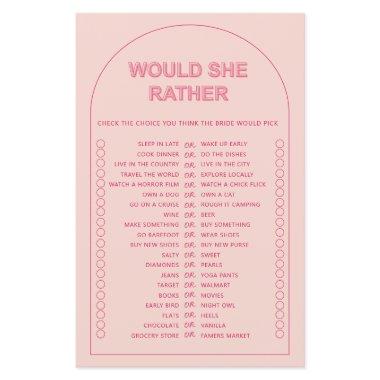 Minimalist would she rather bridal shower game fly