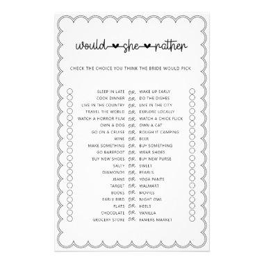 Minimalist would she rather bridal shower game fly flyer