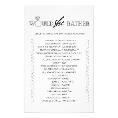 Minimalist would she rather bridal shower game flyer