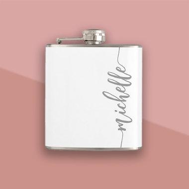 Minimalistic Script Personalized Name White Flask