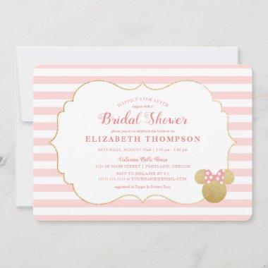 Minnie Mouse | Gold & Pink Striped Bridal Shower Invitations