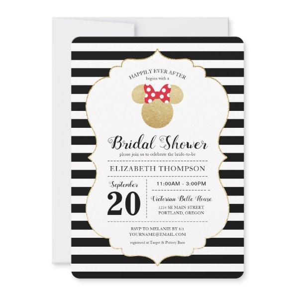 Minnie Mouse | Gold Striped Bridal Shower Invitations