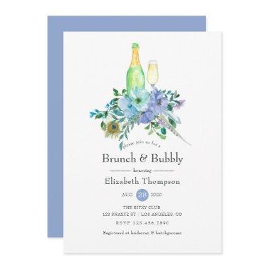 Mint and Blue Boho Brunch and Bubbly Bridal Shower Invitations