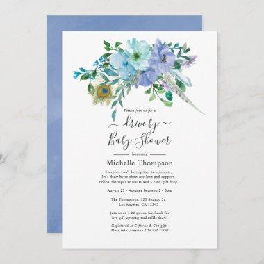 Mint and Blue Boho Drive By Bridal or Baby Shower Invitations