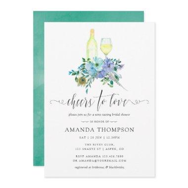 Mint and Blue Boho Wine Tasting Bridal Shower Invitations