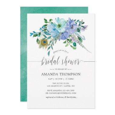 Mint and Blue Watercolor Boho Floral