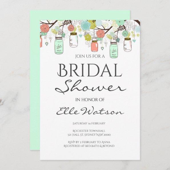 Mint and Coral Bridal Shower Invitations, Wedding Invitations