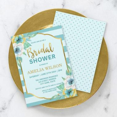 Mint and Faux Gold Floral Bridal Shower Invitations