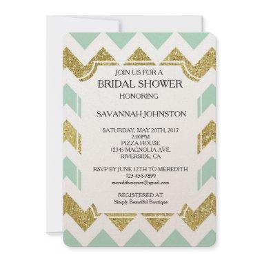Mint and Gold Faux Glitter Chevron