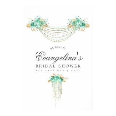 Mint and Gold String Lights  Welcome Poster