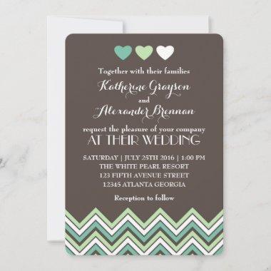 Mint and Grey Chevron Pattern Wedding Invitations