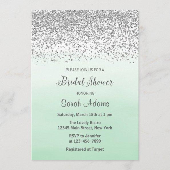 Mint and Silver Bridal Shower Invitations