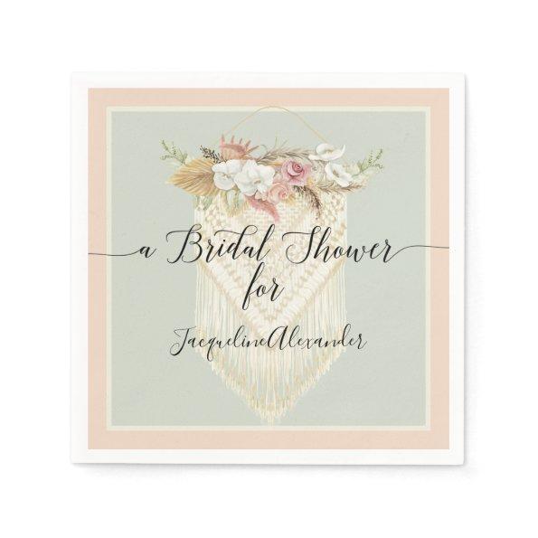 Mint Blush Pampas Grass Floral Greenery Bridal Napkins