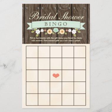 Mint Boho Rustic Bridal Wedding Shower Bingo Sheet