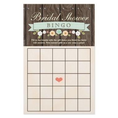 Mint Boho Rustic Bridal Wedding Shower Bingo Sheet