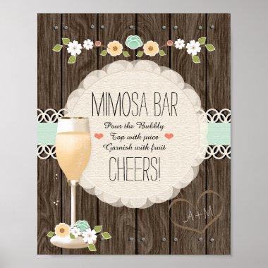 Mint Boho Rustic Wedding Bridal Shower Mimosa Bar Poster