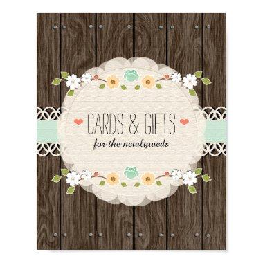 Mint Boho Rustic Wedding Shower  Gifts Sign