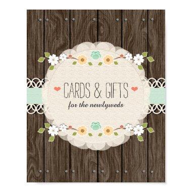 Mint Boho Rustic Wedding Shower Invitations Gifts Sign