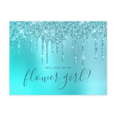 Mint glitter drips will you be my flower girl invitation post