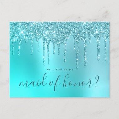 Mint glitter drips will you be my maid of honor invitation postInvitations