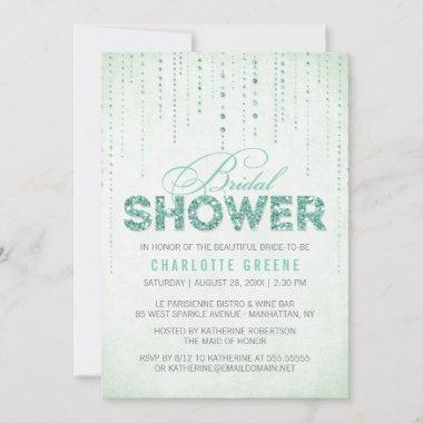 Mint Glitter Look Bridal Shower Invitations